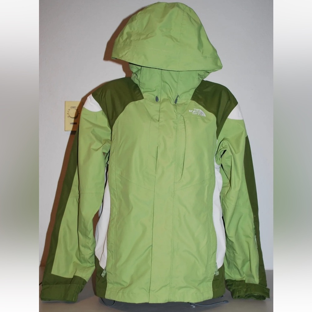 THE NORTH FACE WOMEN'S HYVENT WATERPROOF JACKET GREEN AND WHITE SIZE SMALL